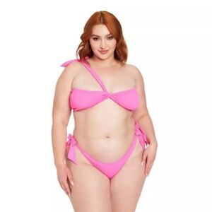Frederick’s of Hollywood Pink Laguna One Shoulder 2 Piece Bikini Set